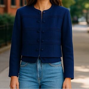 Blue Textured Blazer with Structured Silhouette